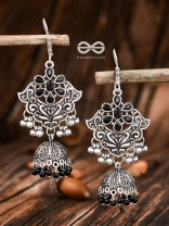 The Motif Delight Earrings - Embellished Oxidised Collection (Black)