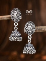 Little Floral Artwork - Oxidised Jhumki Earrings