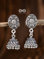 Little Floral Artwork - Oxidised Jhumki Earrings