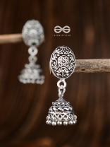 Little Floral Artwork - Oxidised Jhumki Earrings