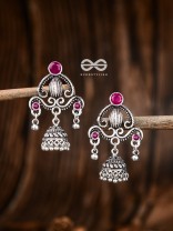 The Curved Artwork - Embellished Oxidised Earrings