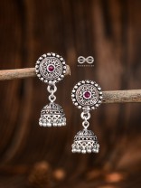 The Little Aztec Jhumkis (Ruby Red) - Embellished Oxidised Collection