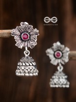 The Artsy Floral Jhumkis (Ruby Red) - Embellished Oxidised Collection