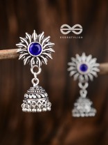 The Artsy Floral Jhumkis (Sapphire Blue) - Embellished Oxidised Collection