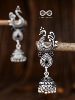 The Dangling Peacock Jhumkis - The Embellished Oxidised Collection