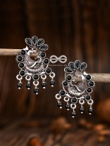 The Dangling Peacock Studs (Onyx Black) - Embellished Oxidised Collection