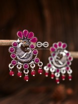 The Dangling Peacock Studs (Ruby Red) - Embellished Oxidised Collection