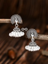 The Triple Threaded Pearl Peacock Jhumkis - Tiny Trinket Earrings
