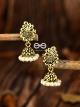 The Tiny Golden Peacock Pearl Jhumkis - Tiny Trinket Earrings
