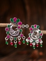 The Dangling Peacock Studs (Ruby Emerald) - Embellished Oxidised Collection