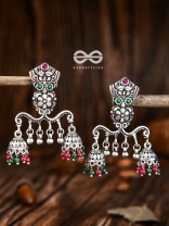 The Multicoloured Owl Double Jhumkis - Embellished Oxidised Collection