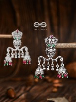 The Multicoloured Owl Double Jhumkis - Embellished Oxidised Collection