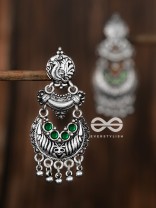 The Artistic Triple Layered Danglers (Emerald Green) - The Embellished Oxidised Collection