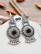 The Embellished Oxidised Collection - Intricate Geometry Earrings- Onyx Black