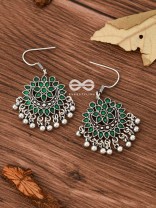 The Fabulous Floral Enamel Danglers- Green - The Embellished Oxidised Collection