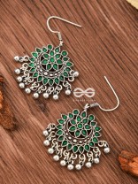 The Fabulous Floral Enamel Danglers- Green - The Embellished Oxidised Collection