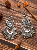 The Double Tribal Chandbali - Oxidised Boho Earrings