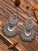 The Double Tribal Chandbali - Oxidised Boho Earrings