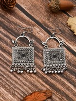 The Embellished Trunk - Oxidised Boho Earrings - Silver