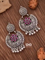 The Peppy Touch - Oxidised Boho Earrings (Dark Pink)