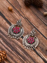 The Peppy Touch - Oxidised Boho Earrings (Dark Pink)