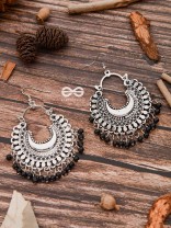 The Motif Moon - Oxidised Chandbali Earrings (Black)