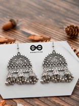 The Motif Moon Jhumkis - Oxidised Boho Earrings