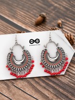 The Motif Moon - Oxidised Chandbali Earrings (Red)