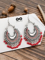 The Motif Moon - Oxidised Chandbali Earrings (Red)