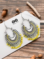 The Motif Moon - Oxidised Chandbali Earrings (Yellow)