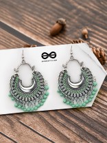 The Motif Moon - Oxidised Chandbali Earrings (Sea Green)