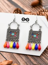 The Embellished Trunk - Oxidised Boho Earrings - Multicoloured Droplets