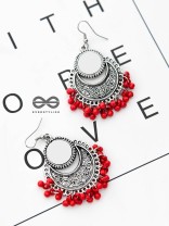 The Mirror Motifs - Oxidised Boho Earrings - Red