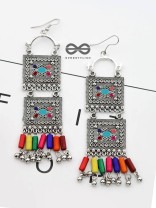 The Double Embellished Trunks - Oxidised Boho Earrings - Multicolour