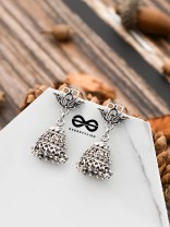 The Oxidised Swan Jhumkis - Tiny Trinket Earrings