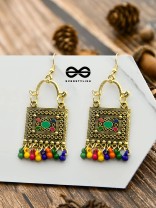 The Embellished Trunk - Oxidised Boho Earrings - Golden Multicolour