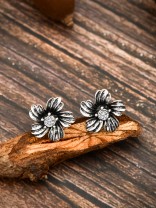 The Oxidised Boho Flower - Tiny Trinket Earrings