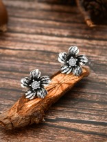 The Oxidised Boho Flower - Tiny Trinket Earrings