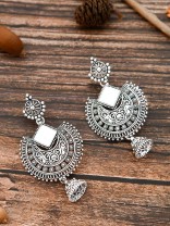 The Intricate Motif Mirror Work - Oxidised Boho Earrings