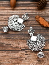 The Intricate Motif Mirror Work - Oxidised Boho Earrings