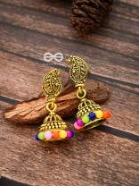 The Golden Multicoloured Jhumkis - Tiny Trinket Earrings