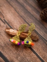 The Golden Multicoloured Jhumkis - Tiny Trinket Earrings