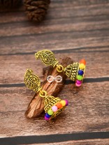 The Golden Multicoloured Jhumkis - Tiny Trinket Earrings