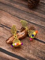 The Golden Multicoloured Jhumkis - Tiny Trinket Earrings