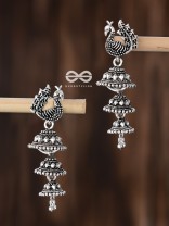 The Multilayered Peacock Jhumki - Oxidised Boho Earrings