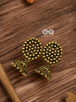The Little Dotted Circled Jhumkis (Golden) - Tiny Trinket Earrings