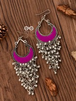 The Enamelled Moon Jhaalar (Pink) - Oxidised Boho Earrings