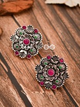 The Intriguing Affair Studs - Ruby Red - The Embellished Oxidised Collection