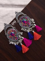 The Elegant Tasseled Statement Makers (Pink-blue Hues) - The Embroidered Oxidised Collection