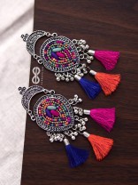 The Elegant Tasseled Statement Makers (Pink-blue Hues) - The Embroidered Oxidised Collection